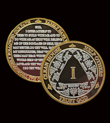 Silver & Gold AA Coin 1-60yrs Sobriety Chip