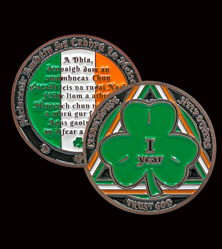 Irish Shamrock AA Coin 1-50yrs Sobriety Chip